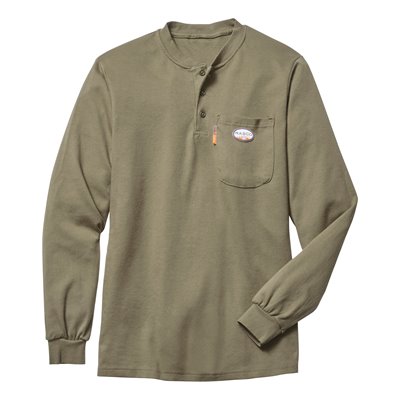 Rasco FR 7.1 oz Cotton Khaki L / S Henley w / Pocket